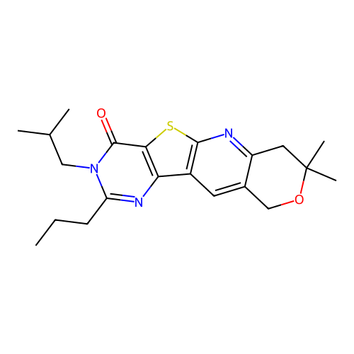 3-isobutyl-8,8-dimethyl-2-propyl-7,8-dihydro-3H-pyrano[3'',4'':5',6']pyrido[3',2':4,5]thieno[3,2-d]pyrimidin-4(10H)-one structure