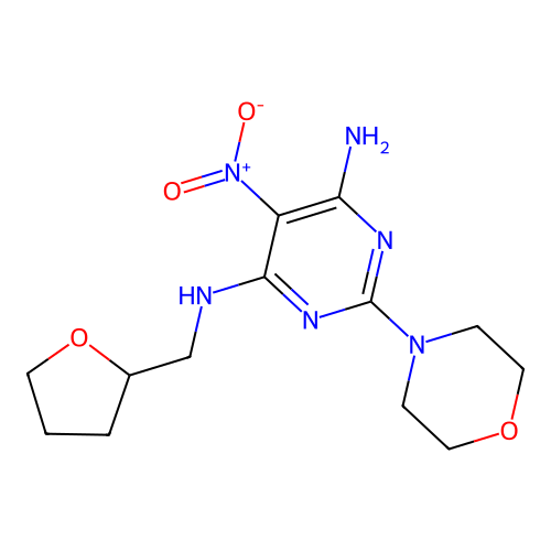 (6-Amino-2-morpholin-4-yl-5-nitropyrimidin-4-yl)(oxolan-2-ylmethyl)amine structure