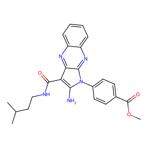 methyl 4-(2-amino-3-(isopentylcarbamoyl)-1H-pyrrolo[2,3-b]quinoxalin-1-yl)benzoate structure
