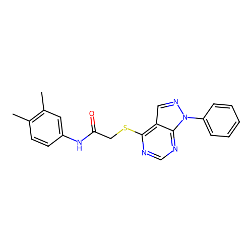 N-(3,4-dimethylphenyl)-2-((1-phenyl-1H-pyrazolo[3,4-d]pyrimidin-4-yl)thio)acetamide structure