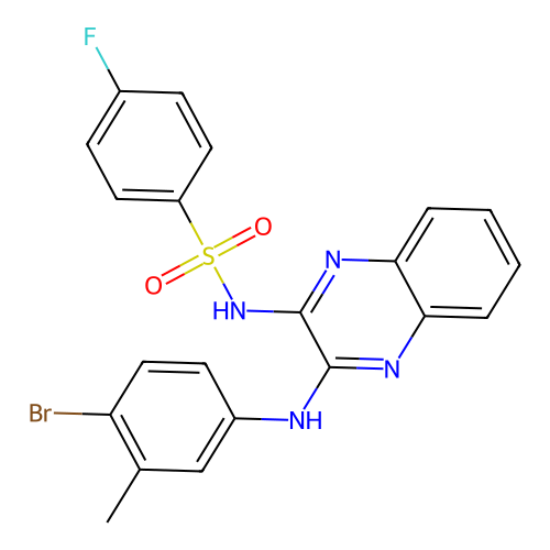 N-(3-((4-bromo-3-methylphenyl)amino)quinoxalin-2-yl)-4-fluorobenzenesulfonamide structure