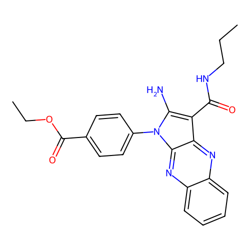 ethyl 4-(2-amino-3-(propylcarbamoyl)-1H-pyrrolo[2,3-b]quinoxalin-1-yl)benzoate structure