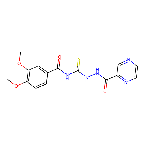 3,4-dimethoxy-N-[[[oxo(2-pyrazinyl)methyl]hydrazo]-sulfanylidenemethyl]benzamide structure