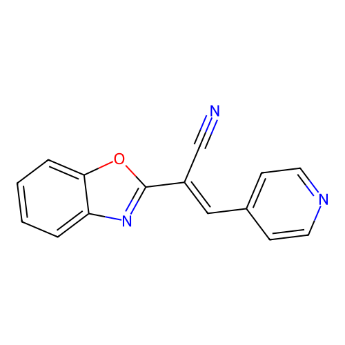 (2E)-2-(1,3-benzoxazol-2-yl)-3-(pyridin-4-yl)prop-2-enenitrile structure