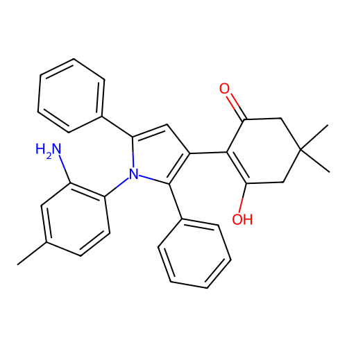 2-[1-(2-amino-4-methylphenyl)-2,5-diphenyl-1H-pyrrol-3-yl]-3-hydroxy-5,5-dimethylcyclohex-2-en-1-one structure