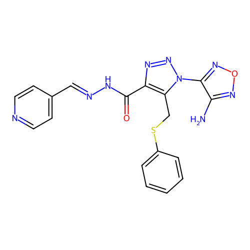 (E)-1-(4-amino-1,2,5-oxadiazol-3-yl)-5-((phenylthio)methyl)-N'-(pyridin-4-ylmethylene)-1H-1,2,3-triazole-4-carbohydrazide structure