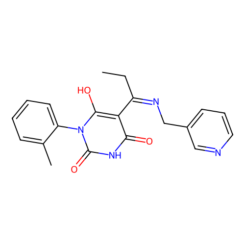 1-(2-methylphenyl)-5-[1-(pyridin-3-ylmethylamino)propylidene]-1,3-diazinane-2,4,6-trione structure