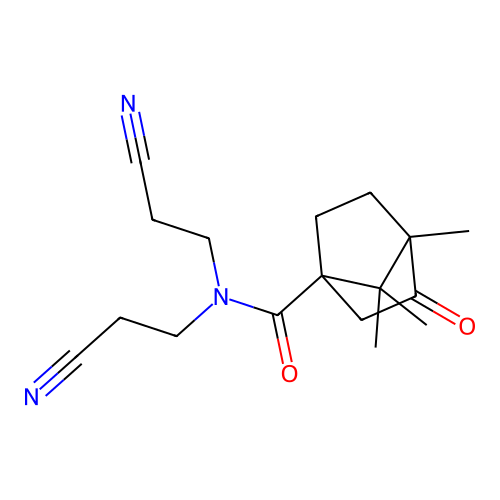 N,N-bis(2-cyanoethyl)-4,7,7-trimethyl-3-oxobicyclo[2.2.1]heptane-1-carboxamide structure