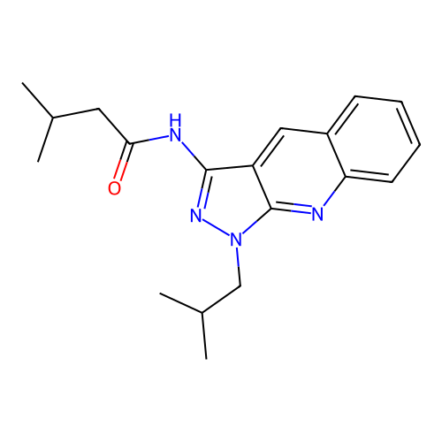 N-(1-isobutyl-1H-pyrazolo[3,4-b]quinolin-3-yl)-3-methylbutanamide structure