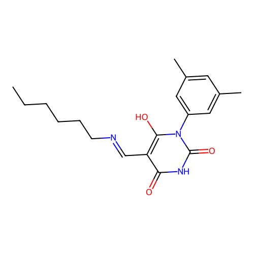 1-(3,5-dimethylphenyl)-5-[(hexylamino)methylidene]-1,3-diazinane-2,4,6-trione structure