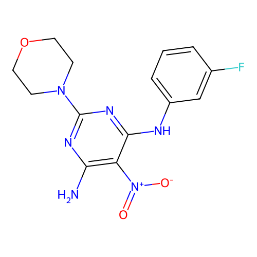(6-Amino-2-morpholin-4-yl-5-nitropyrimidin-4-yl)(3-fluorophenyl)amine structure