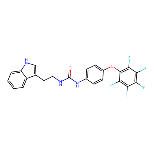 1-[2-(1H-indol-3-yl)ethyl]-3-[4-(pentafluorophenoxy)phenyl]urea structure