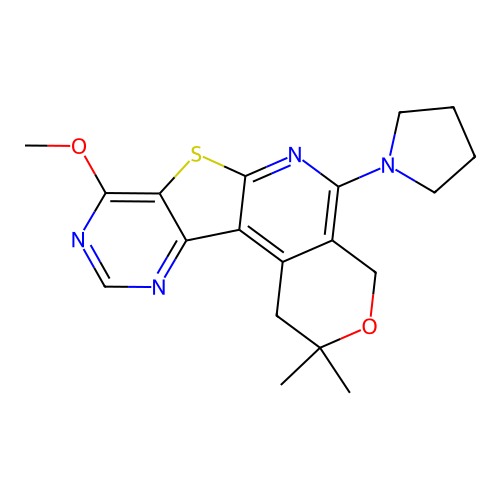 8-methoxy-2,2-dimethyl-5-(pyrrolidin-1-yl)-1,4-dihydro-2H-pyrano[4'',3'':4',5']pyrido[3',2':4,5]thieno[3,2-d]pyrimidine structure