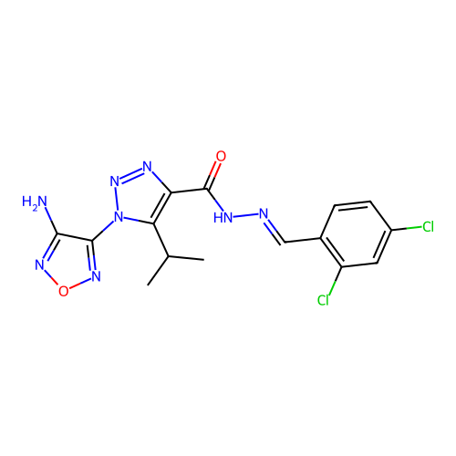 (E)-1-(4-amino-1,2,5-oxadiazol-3-yl)-N'-(2,4-dichlorobenzylidene)-5-isopropyl-1H-1,2,3-triazole-4-carbohydrazide structure