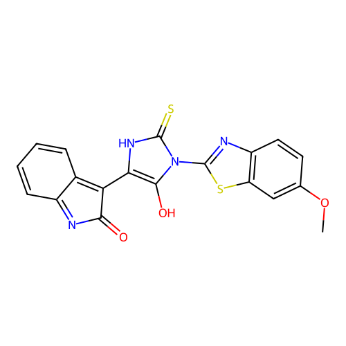 (E)-3-(1-(6-methoxybenzo[d]thiazol-2-yl)-5-oxo-2-thioxoimidazolidin-4-ylidene)indolin-2-one structure