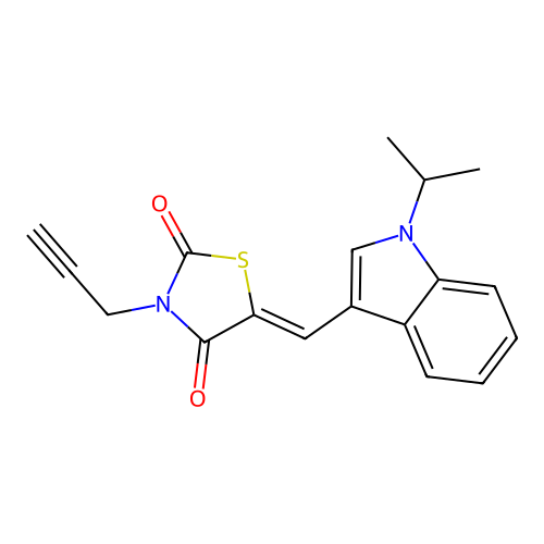 (Z)-5-((1-isopropyl-1H-indol-3-yl)methylene)-3-(prop-2-yn-1-yl)thiazolidine-2,4-dione structure