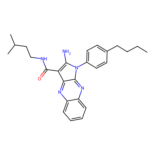2-amino-1-(4-butylphenyl)-N-(3-methylbutyl)-1H-pyrrolo[2,3-b]quinoxaline-3-carboxamide structure