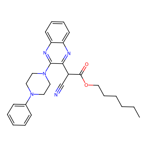 Hexyl cyano[3-(4-phenylpiperazin-1-yl)quinoxalin-2-yl]acetate structure