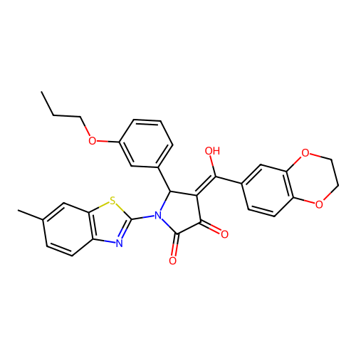 (4E)-4-[2,3-dihydro-1,4-benzodioxin-6-yl(hydroxy)methylidene]-1-(6-methyl-1,3-benzothiazol-2-yl)-5-(3-propoxyphenyl)pyrrolidine-2,3-dione structure
