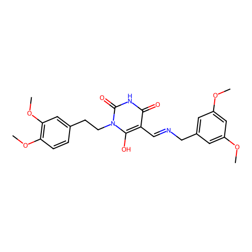(5E)-1-[2-(3,4-dimethoxyphenyl)ethyl]-5-[[(3,5-dimethoxyphenyl)methylamino]methylidene]-1,3-diazinane-2,4,6-trione structure