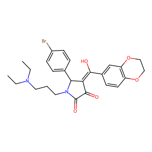 (4E)-5-(4-bromophenyl)-1-[3-(diethylamino)propyl]-4-[2,3-dihydro-1,4-benzodioxin-6-yl(hydroxy)methylidene]pyrrolidine-2,3-dione structure