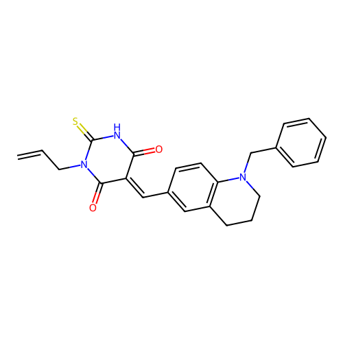(5E)-5-[(1-benzyl-1,2,3,4-tetrahydroquinolin-6-yl)methylidene]-1-(prop-2-en-1-yl)-2-thioxodihydropyrimidine-4,6(1H,5H)-dione structure