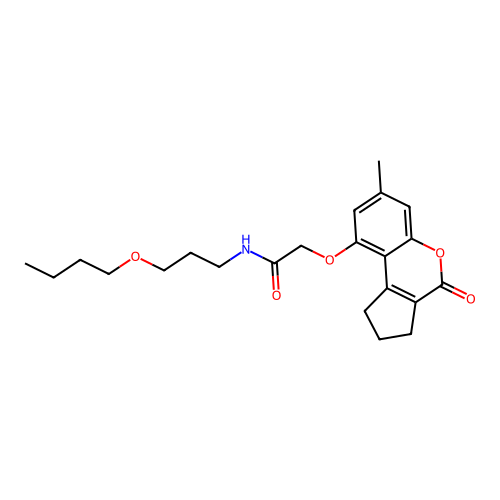 N-(3-butoxypropyl)-2-((7-methyl-4-oxo-1,2,3,4-tetrahydrocyclopenta[c]chromen-9-yl)oxy)acetamide structure