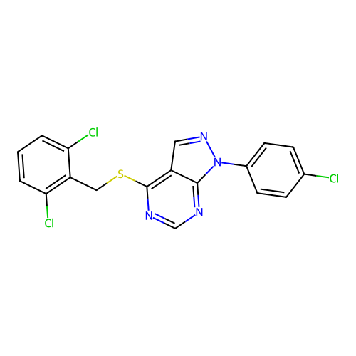 1-(4-chlorophenyl)-4-[(2,6-dichlorobenzyl)sulfanyl]-1H-pyrazolo[3,4-d]pyrimidine structure
