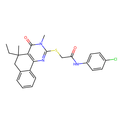 N-(4-chlorophenyl)-2-((5-ethyl-3,5-dimethyl-4-oxo-3,4,5,6-tetrahydrobenzo[h]quinazolin-2-yl)thio)acetamide structure