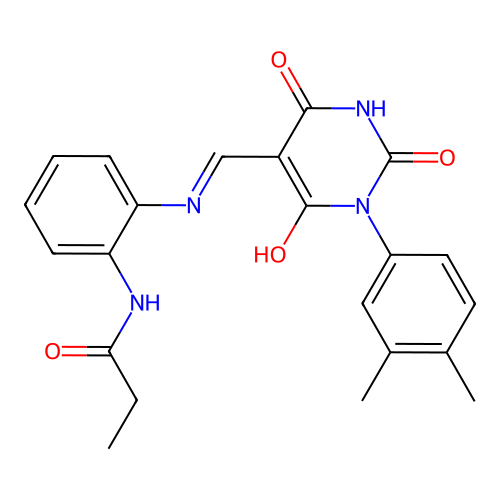 (E)-N-(2-(((1-(3,4-dimethylphenyl)-2,4,6-trioxotetrahydropyrimidin-5(2H)-ylidene)methyl)amino)phenyl)propionamide structure