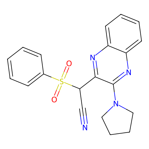 2-(Benzenesulfonyl)-2-(3-pyrrolidin-1-ylquinoxalin-2-yl)acetonitrile structure