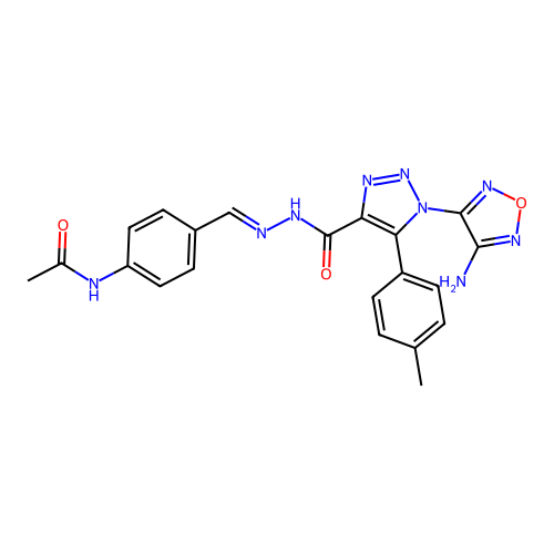(E)-N-(4-((2-(1-(4-amino-1,2,5-oxadiazol-3-yl)-5-(p-tolyl)-1H-1,2,3-triazole-4-carbonyl)hydrazono)methyl)phenyl)acetamide structure