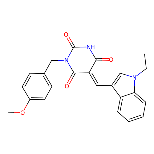 (5E)-5-[(1-ethyl-1H-indol-3-yl)methylidene]-6-hydroxy-3-(4-methoxybenzyl)pyrimidine-2,4(3H,5H)-dione structure