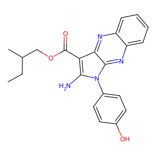 2-methylbutyl 2-amino-1-(4-hydroxyphenyl)-1H-pyrrolo[2,3-b]quinoxaline-3-carboxylate structure