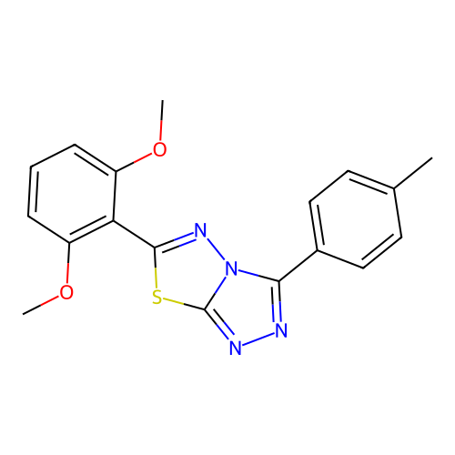 6-(2,6-dimethoxyphenyl)-3-(4-methylphenyl)-[1,2,4]triazolo[3,4-b][1,3,4]thiadiazole structure