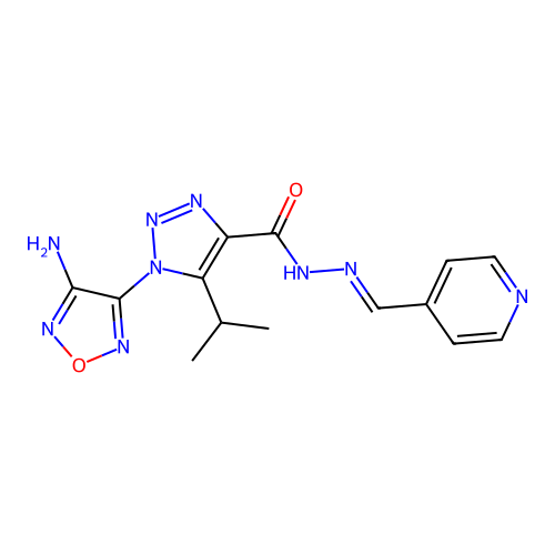1-(4-amino-1,2,5-oxadiazol-3-yl)-5-propan-2-yl-N-[(E)-pyridin-4-ylmethylideneamino]triazole-4-carboxamide structure