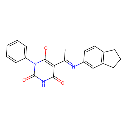 5-[1-(2,3-dihydro-1H-inden-5-ylamino)ethylidene]-1-phenyl-1,3-diazinane-2,4,6-trione structure