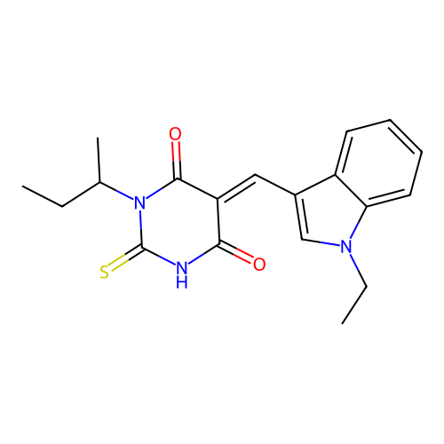 (5E)-1-(butan-2-yl)-5-[(1-ethyl-1H-indol-3-yl)methylidene]-2-sulfanylpyrimidine-4,6(1H,5H)-dione structure