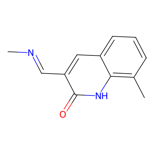 (E)-8-methyl-3-((methylimino)methyl)quinolin-2-ol structure
