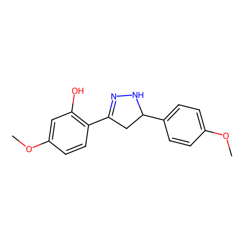 5-methoxy-2-(5-(4-methoxyphenyl)-4,5-dihydro-1H-pyrazol-3-yl)phenol structure
