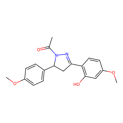 1-[3-(2-hydroxy-4-methoxyphenyl)-5-(4-methoxyphenyl)-4,5-dihydro-1H-pyrazol-1-yl]ethanone structure