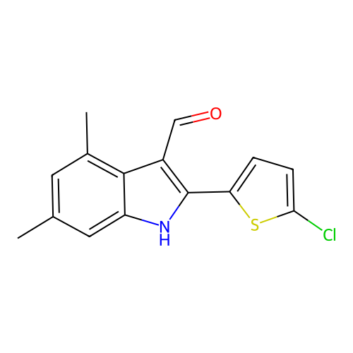 2-(5-chlorothiophen-2-yl)-4,6-dimethyl-1H-indole-3-carbaldehyde structure