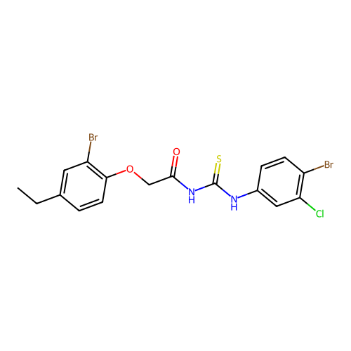 N-[(4-bromo-3-chlorophenyl)carbamothioyl]-2-(2-bromo-4-ethylphenoxy)acetamide structure