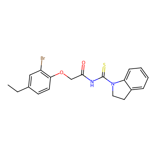 2-(2-bromo-4-ethylphenoxy)-N-(2,3-dihydro-1H-indol-1-ylcarbonothioyl)acetamide structure