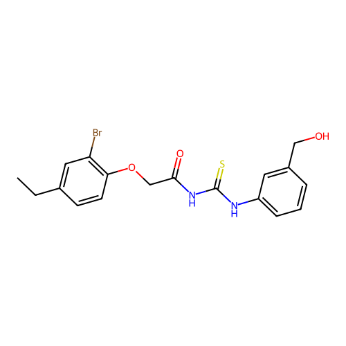 N-[(2-bromo-4-ethylphenoxy)acetyl]-N'-[3-(hydroxymethyl)phenyl]thiourea structure