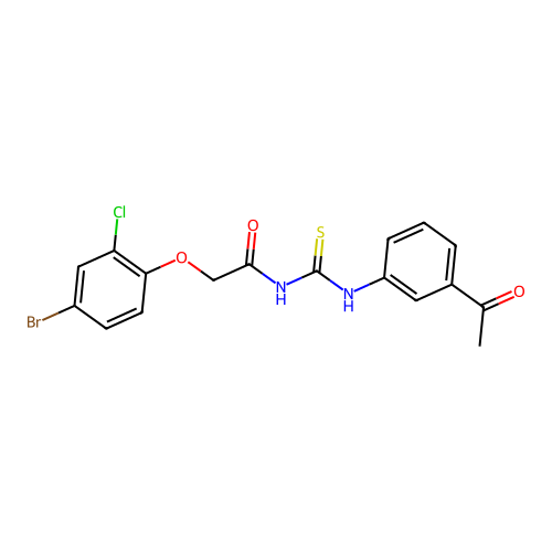 N-[(3-acetylphenyl)carbamothioyl]-2-(4-bromo-2-chlorophenoxy)acetamide structure