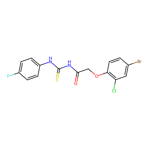 2-(4-bromo-2-chlorophenoxy)-N-[(4-fluorophenyl)carbamothioyl]acetamide structure