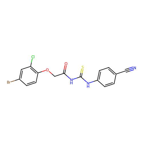 2-(4-bromo-2-chlorophenoxy)-N-[(4-cyanophenyl)carbamothioyl]acetamide structure