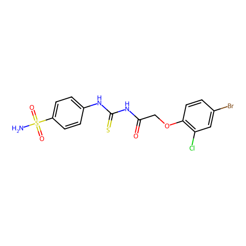 2-(4-bromo-2-chlorophenoxy)-N-[(4-sulfamoylphenyl)carbamothioyl]acetamide structure