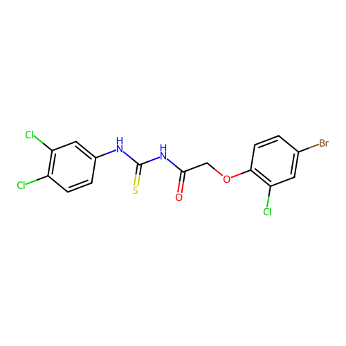 2-(4-bromo-2-chlorophenoxy)-N-[(3,4-dichlorophenyl)carbamothioyl]acetamide structure